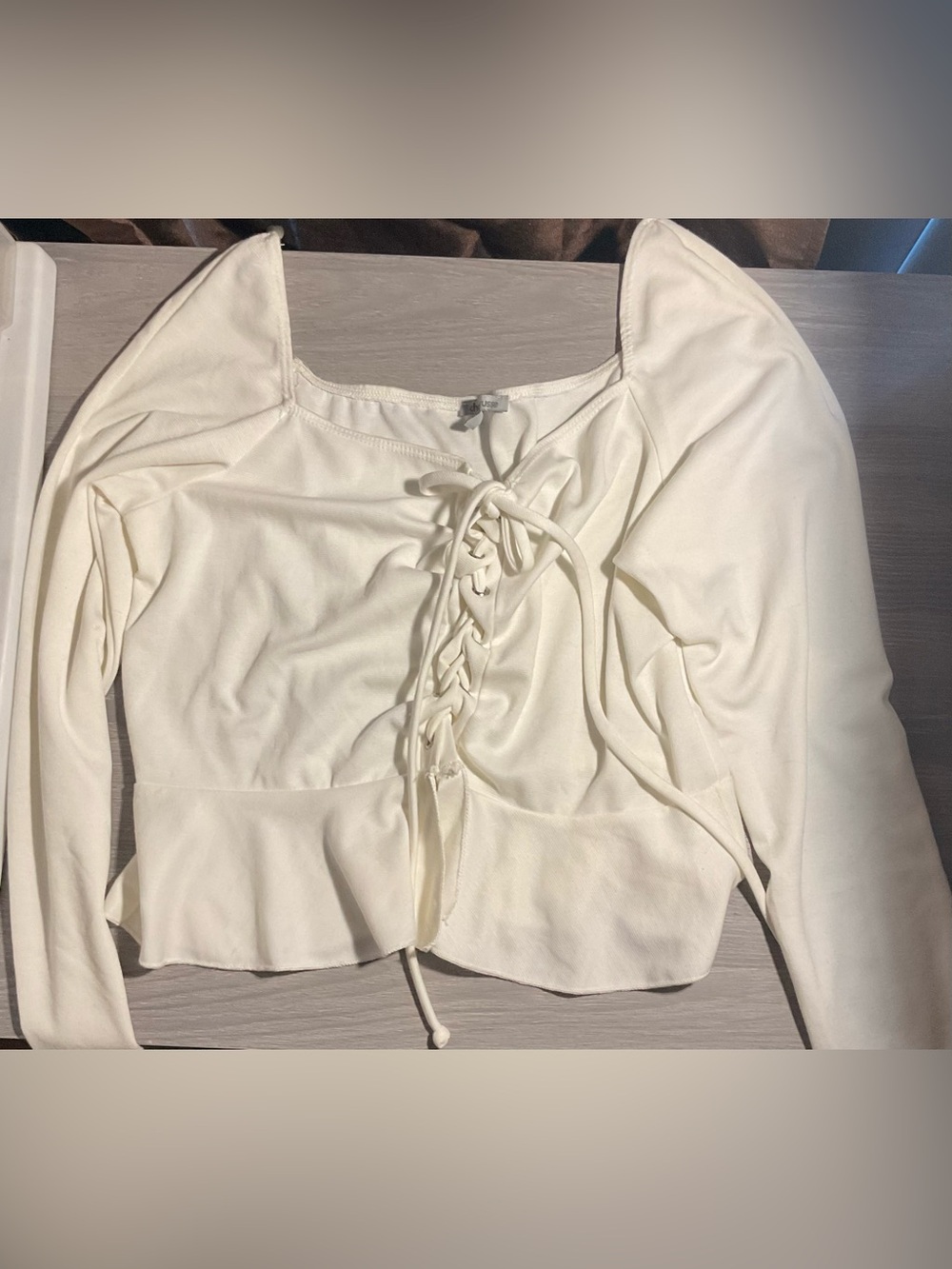 Charlotte Russe White Lace-Up Long Sleeve Crop Top